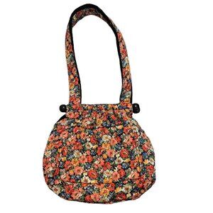 Vintage Wooden Handle Bag Fabric Bermuda Bag Floral Boho MCM Cottage Core